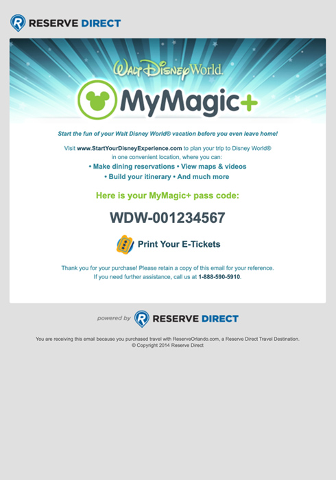 Disney MyMagic+ tickets email campaign